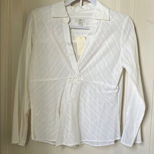 J Jill White Long Sleeve Blouse Vintage Twist Front Surplice Split Size XSP NWT